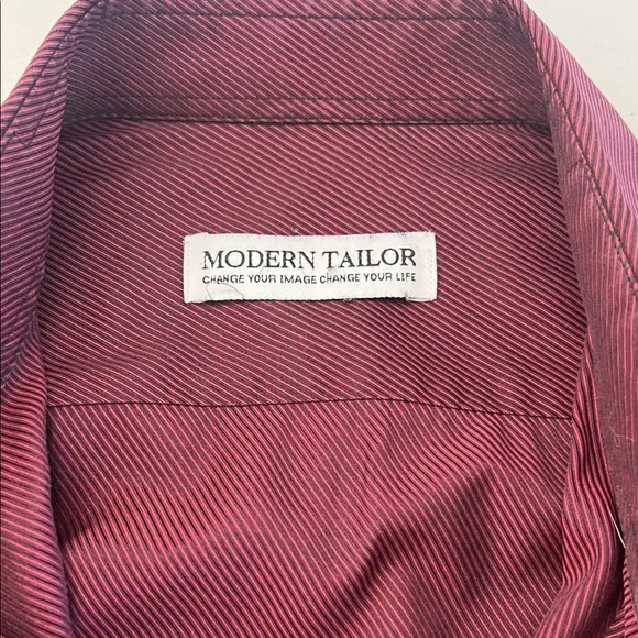 Modern Tailor Burgundy Striped Long-Sleeve Button-Down Collared Shirt - Picture 3 of 7